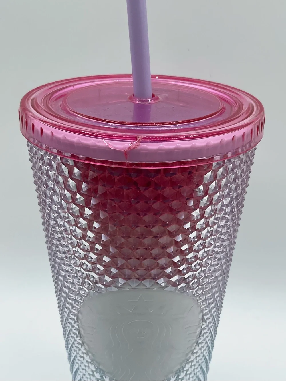 Starbucks 24 oz Jeweled Rainbow Iridescent Tumbler Pink Lid Straw Cold studded